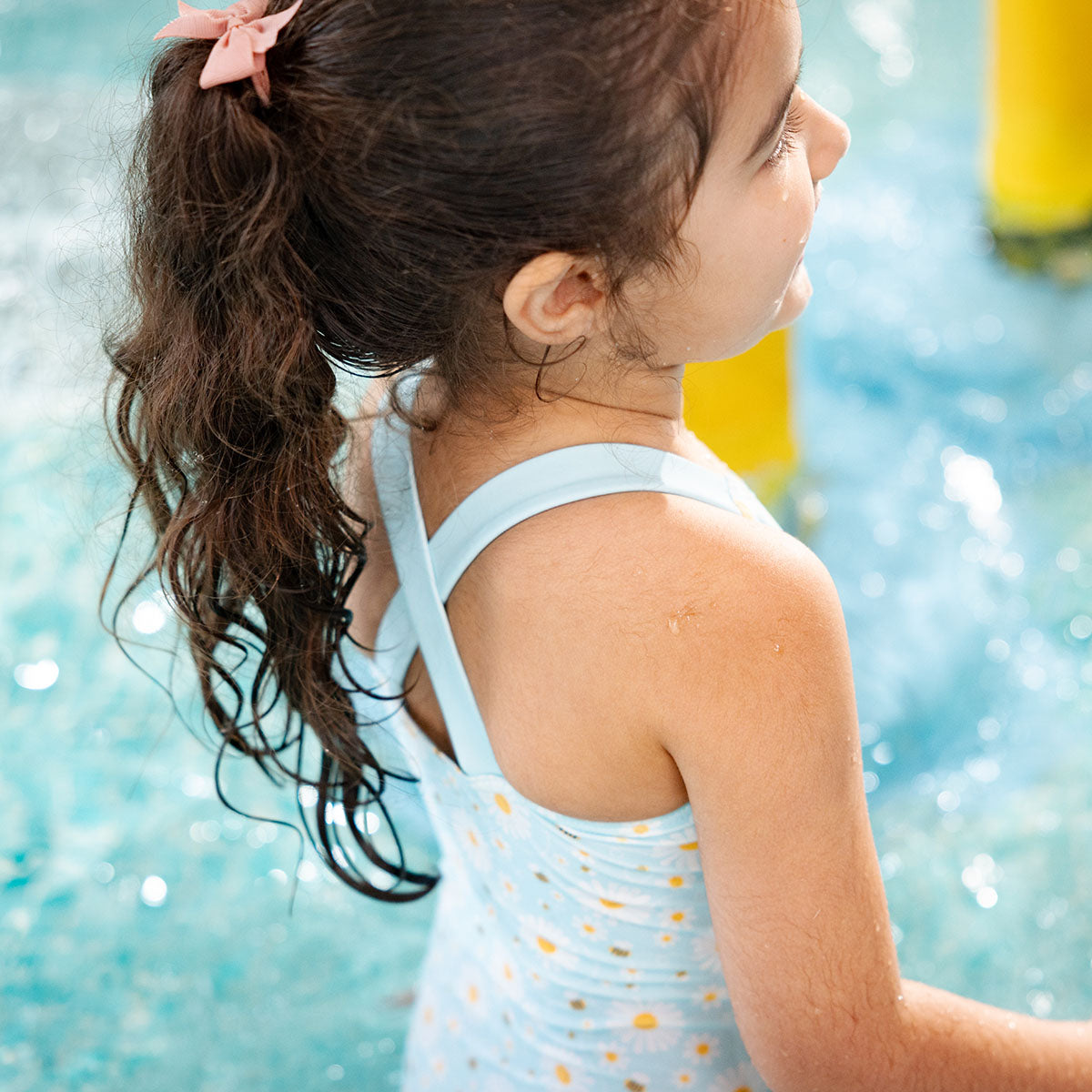 Girls Swimming Costume Blue Daisy