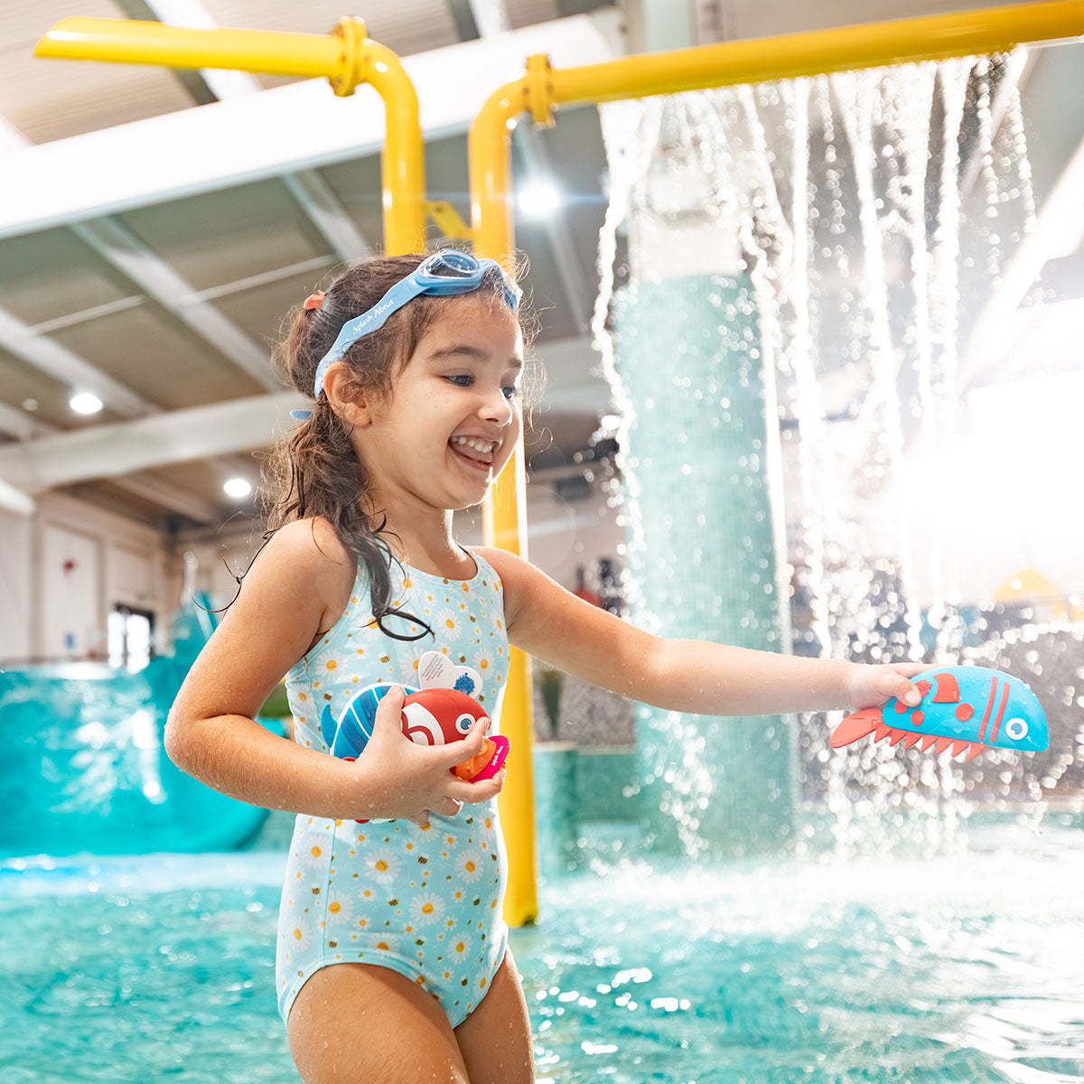 Girls Swimming Costume Blue Daisy