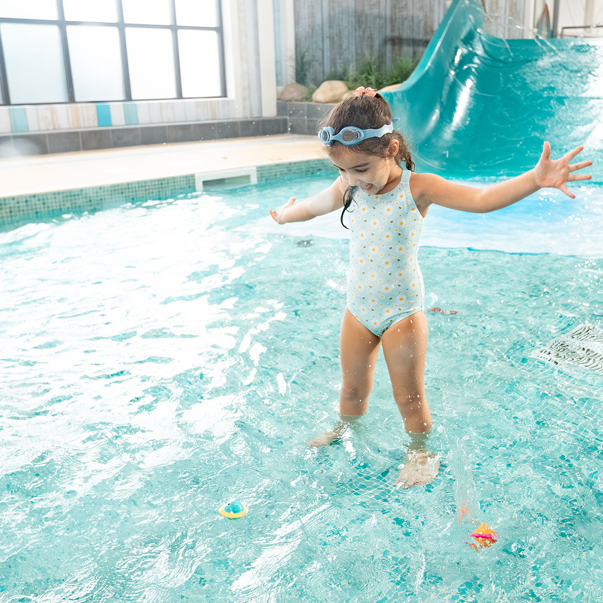 Girls Swimming Costume Blue Daisy