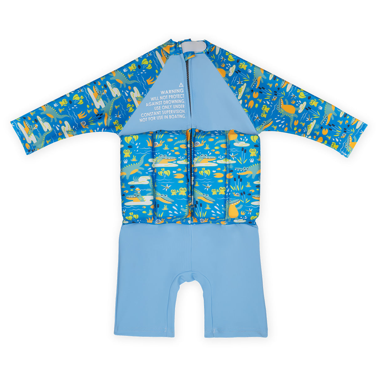 Back image of the crocodile swamp long sleeved floatsuit
