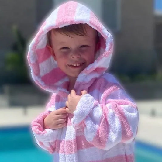 After Swim Robe Pink & White Stripe